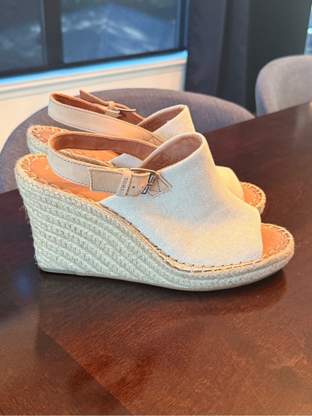 TOMS Canvas Espadrille Slingback Wedge - Cream, size 9